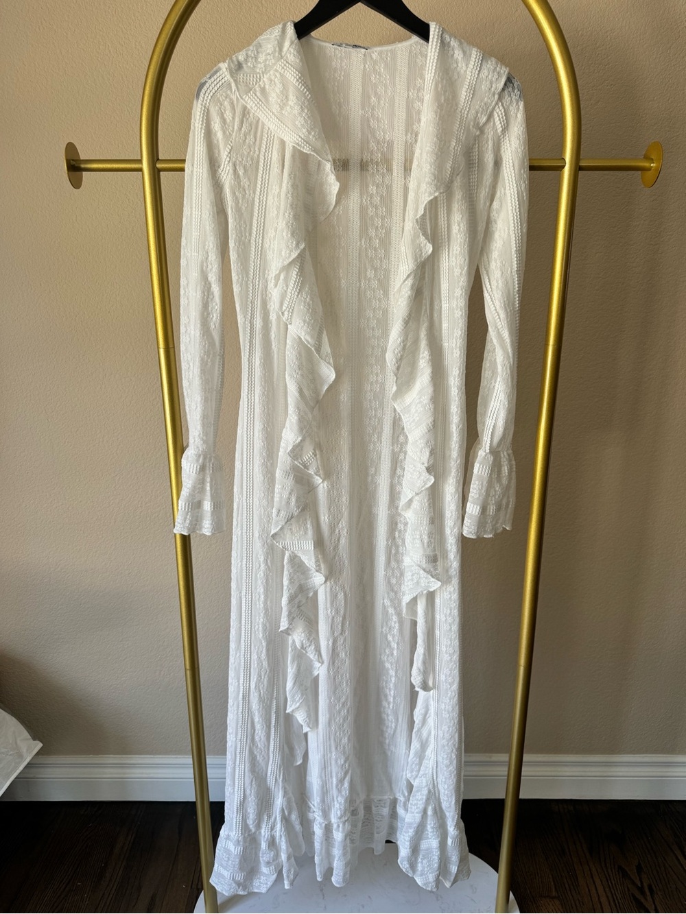 Fashion Nova White Ruffled Long Cover Up Robe